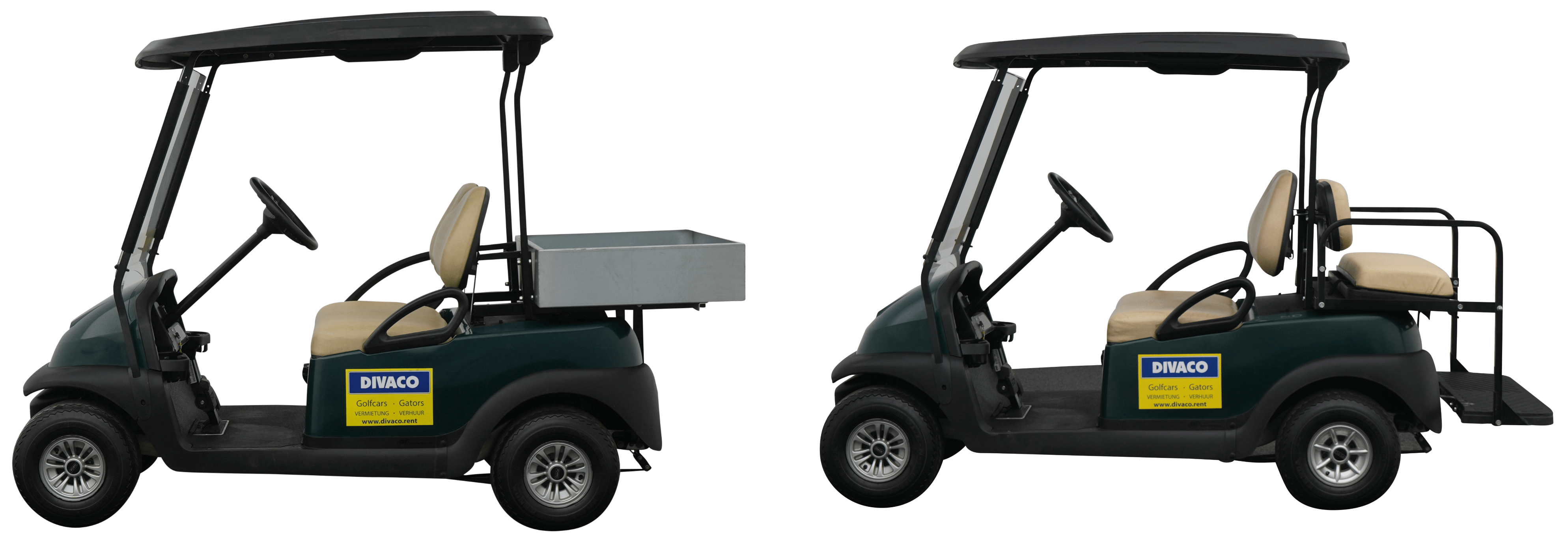 Elektrische golfkar met 4 zitplaatsen en laadbak, geschikt voor evenementen en transport – gator-huren.nl