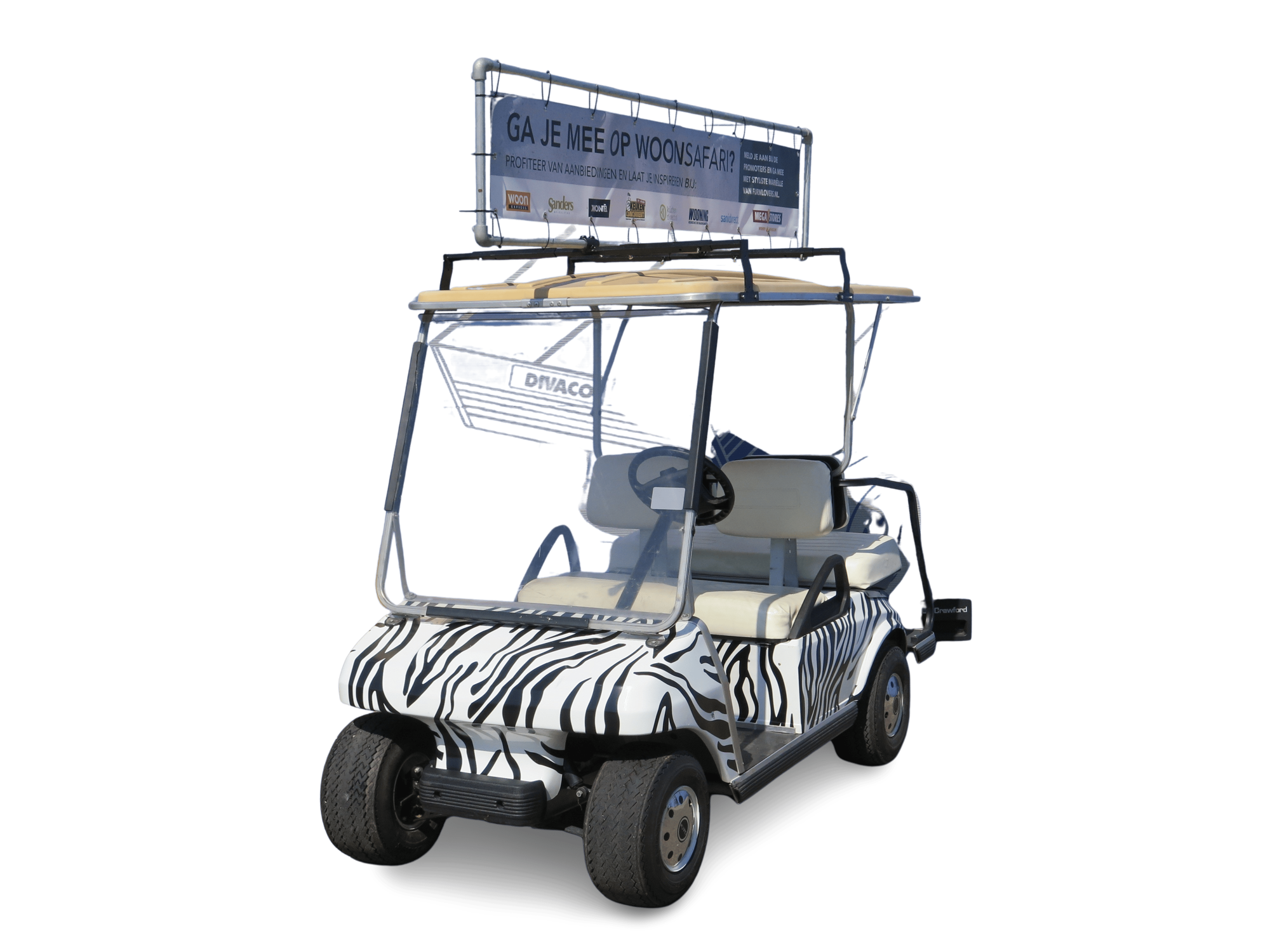 Divaco.rent branding zebra wrap + banner op dak Divaco.rent branding zebra wrap + banner op dak